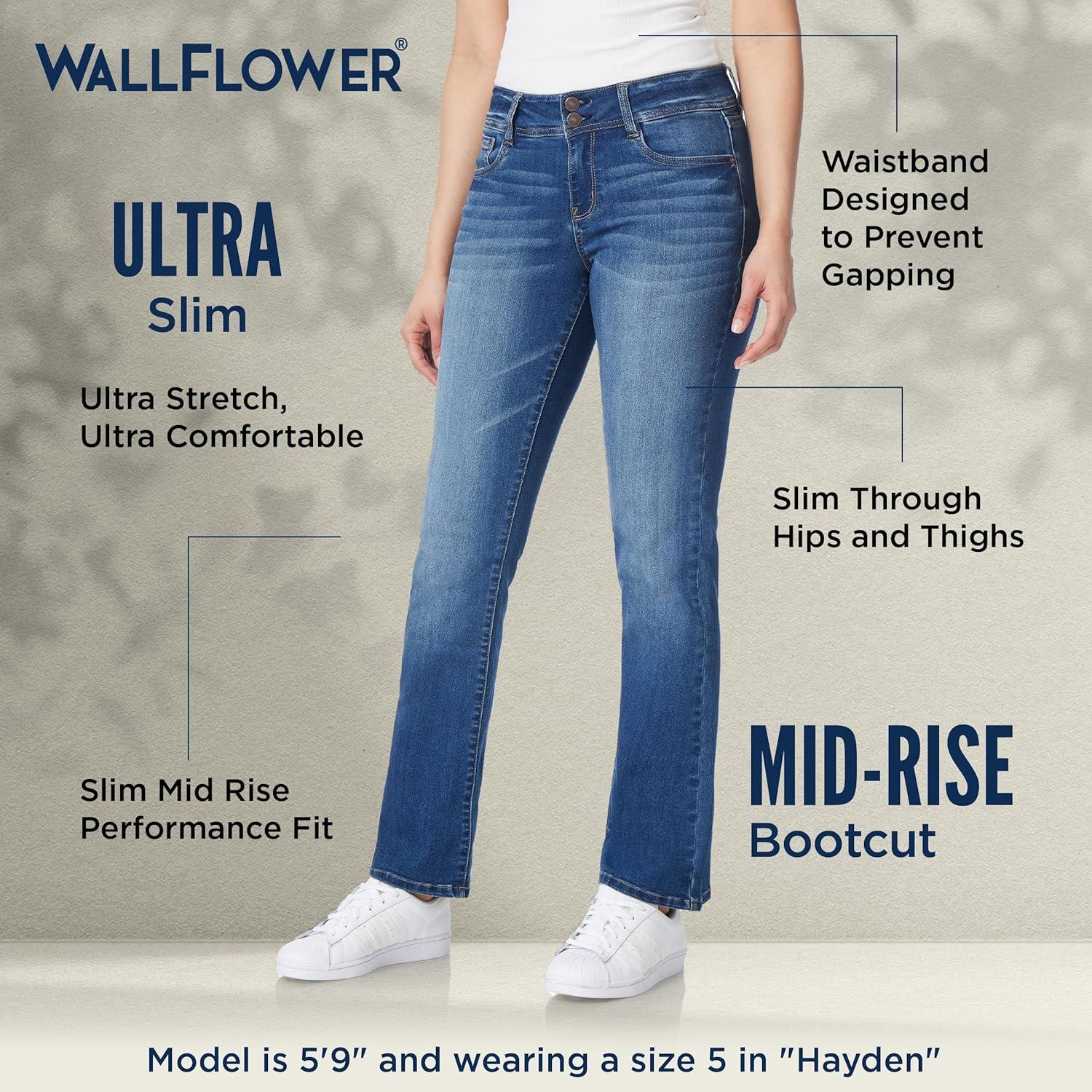 imageWallFlower Womens Ultra Slim Bootcut MidRise Insta Soft Juniors JeansLogan
