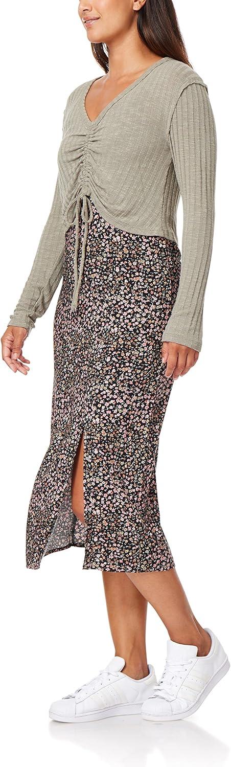 imageWallFlower womens 2piece Sweater and Dress SetBlackBrown Floral  Vetiver Green Cardigan