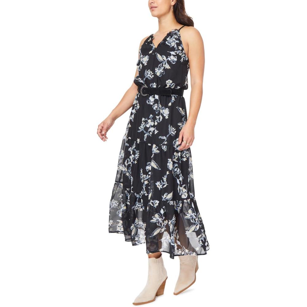imageWallFlower Womens April Chiffon Belted Maxi DressBlack Paisley