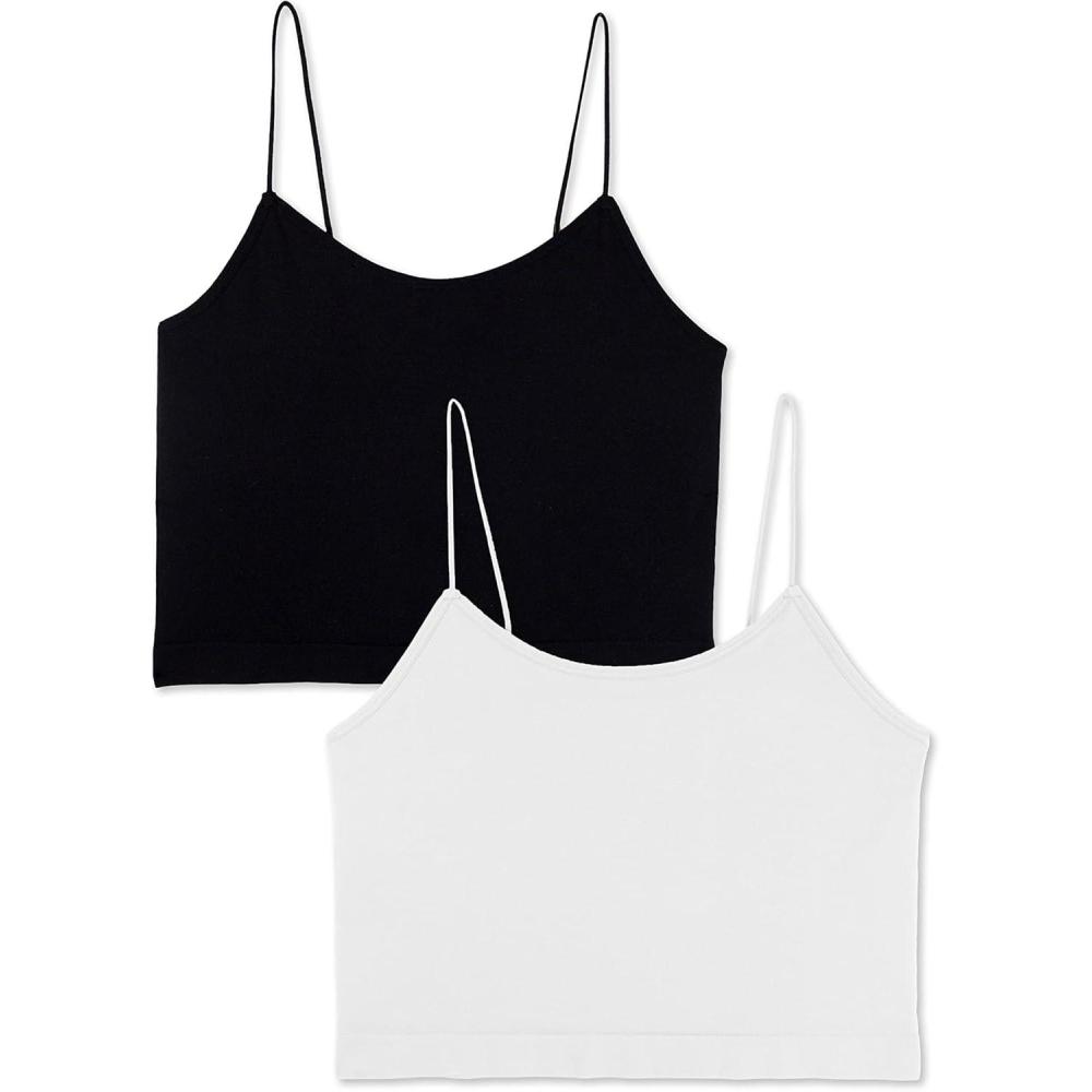 imageWallFlower Womens Carson Insta Smooth Seamless Shelf Bra Camisole 2Pack Standard and PlusBlack NightSnow White