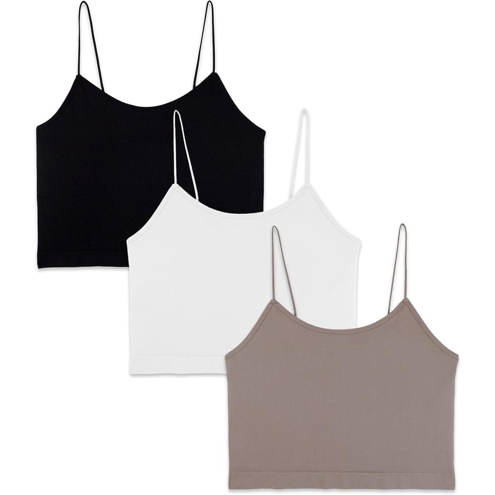 imageWallFlower Womens Carson Insta Smooth Seamless Shelf Bra Camisole 2Pack Standard and PlusSnow WhiteAntlerBlack Night