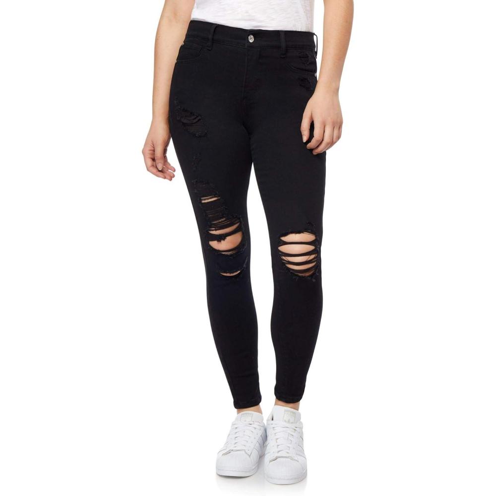 imageWallFlower Womens Fearless Curvy Ankle Denim Super HighRise Insta Vintage Juniors Jeans Standard and PlusCoal
