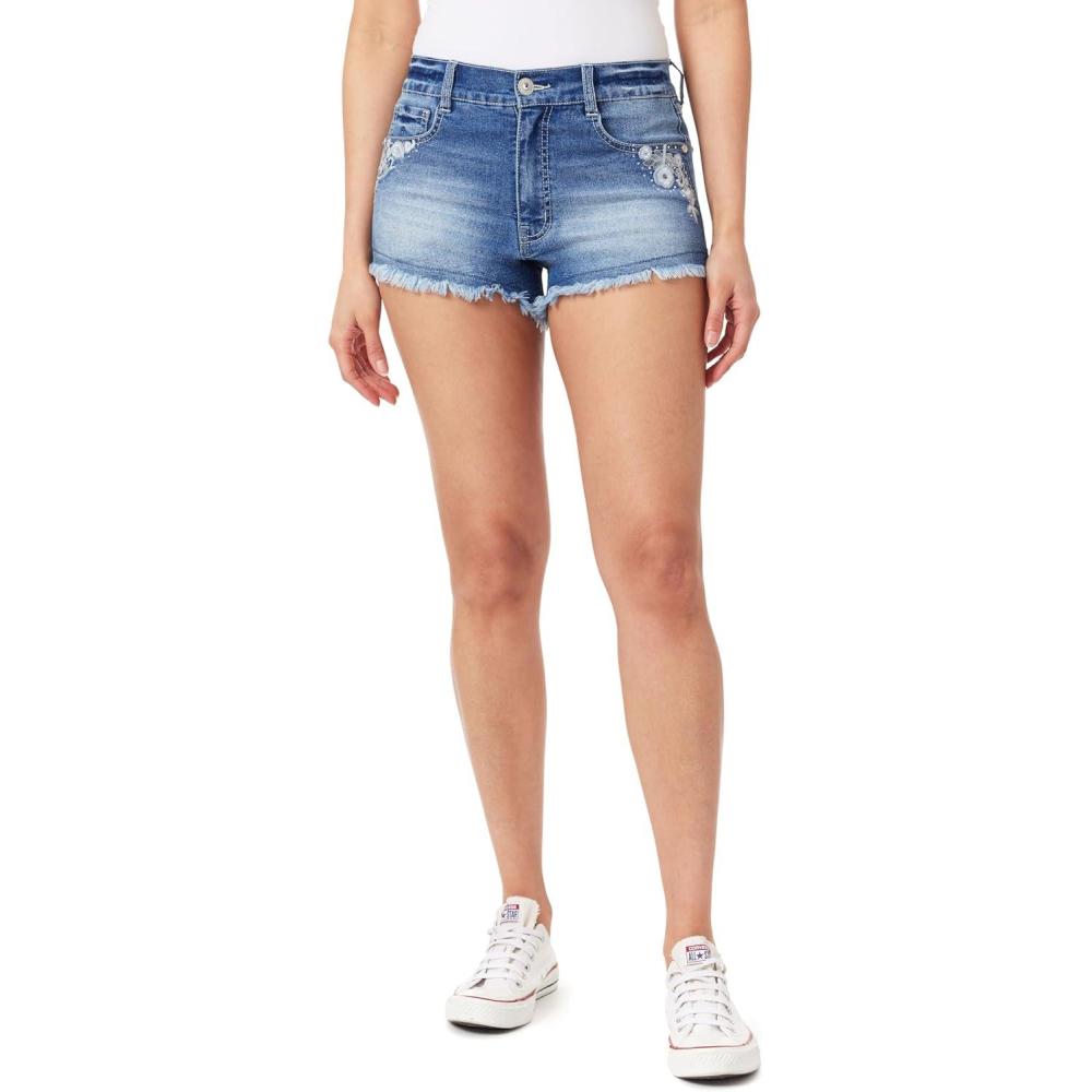 imageWallFlower Womens Fearless Curvy Denim Fashion Shorts HighRise Insta Vintage JuniorsTanya With Sequins