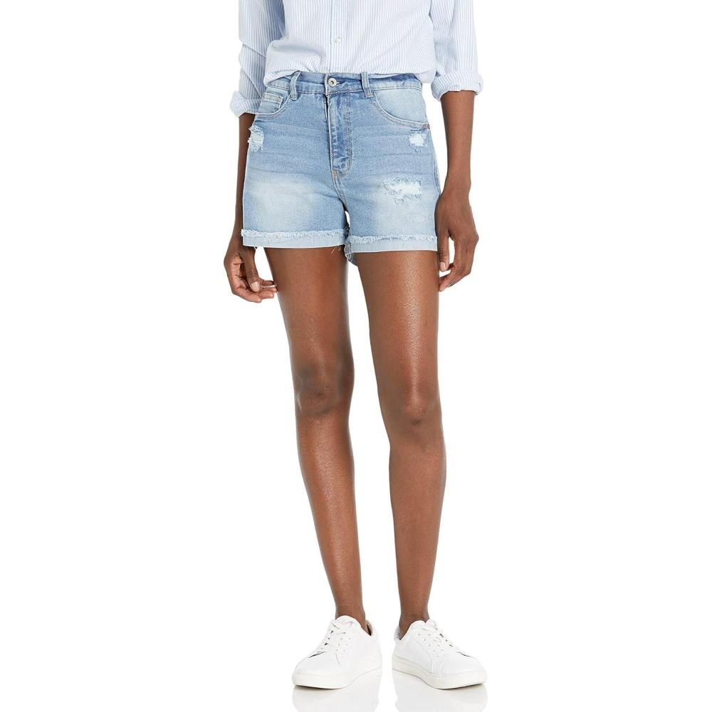 imageWallFlower Womens Fearless Curvy Denim Shorts HighRise Insta Vintage Juniors Standard and PlusGardenia