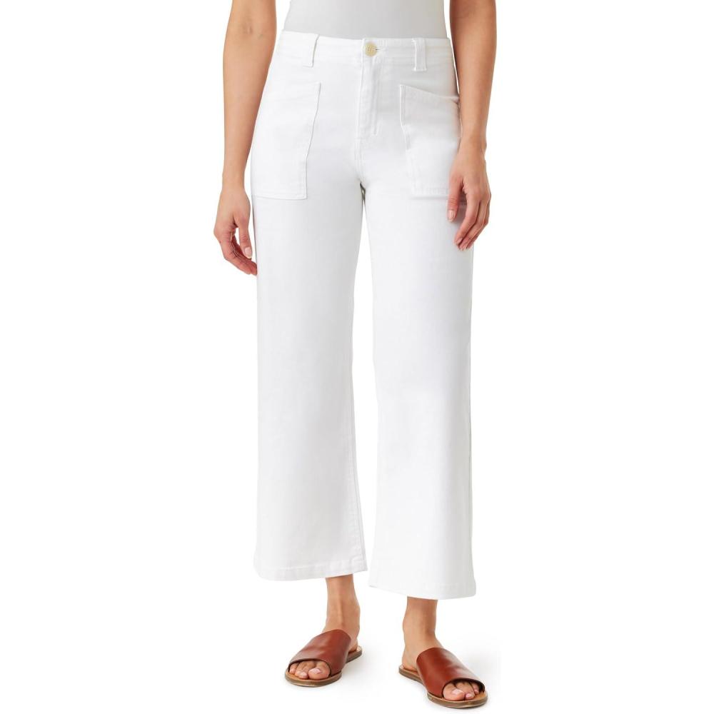 imageWallFlower Womens Fearless Curvy Wide Leg HighRise Juniors 27quot Ankle Denim and Twill PantsBright White