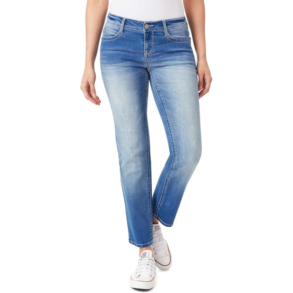 imageWallFlower Womens Feisty Curvy 30quot Low Rise Straight Insta Stretch Juniors JeansMirabelle