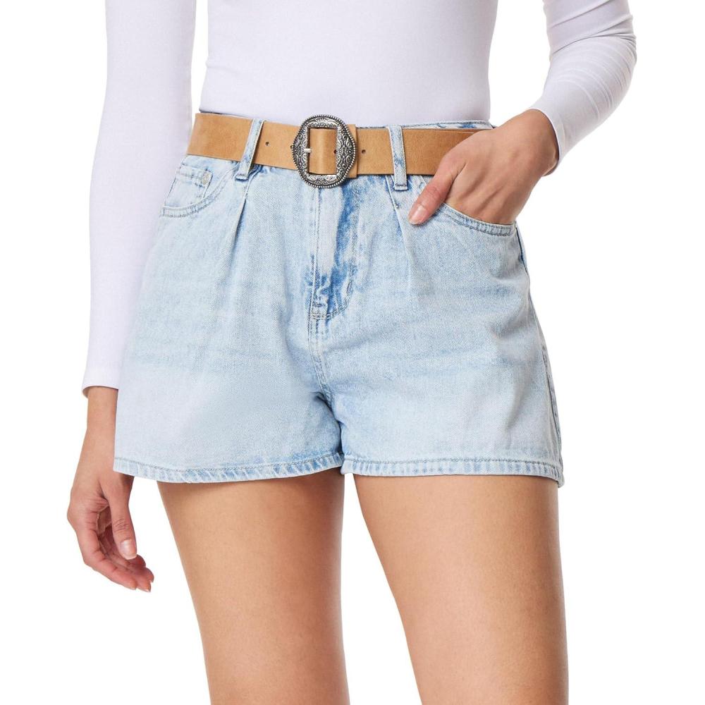 imageWallFlower Womens Girlfriend Flare Denim Shorts HighRise Insta Classic Juniors Standard and PlusWanda