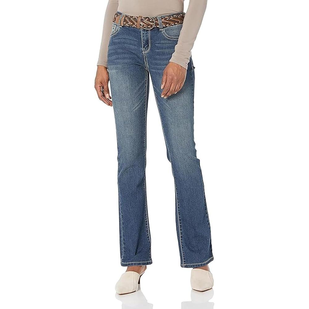 imageWallFlower Womens Legendary Slim Bootcut MidRise Belted Insta Stretch Juniors Jeans Standard and PlusDaytona