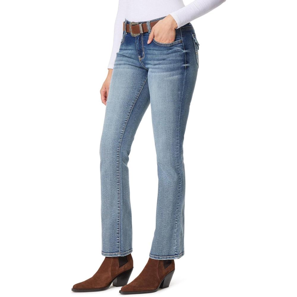imageWallFlower Womens Legendary Slim Bootcut MidRise Belted Insta Stretch Juniors Jeans Standard and PlusIce