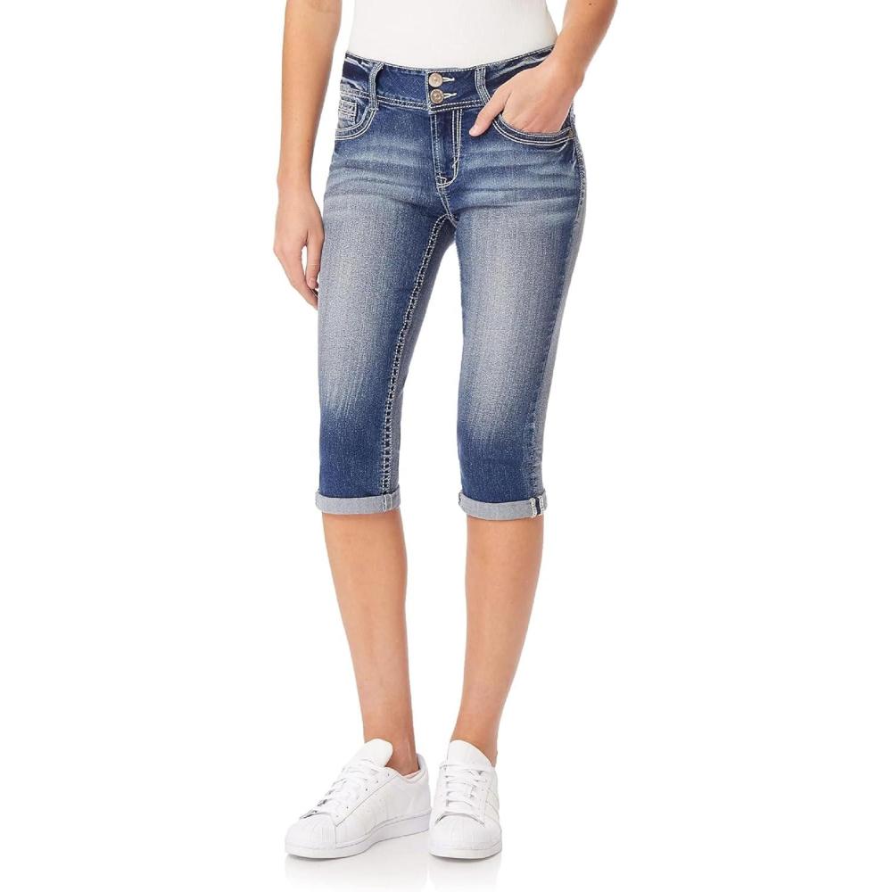 imageWallFlower Womens Luscious Curvy 17quot Capri MidRise Insta Stretch Juniors Standard and PlusJenna