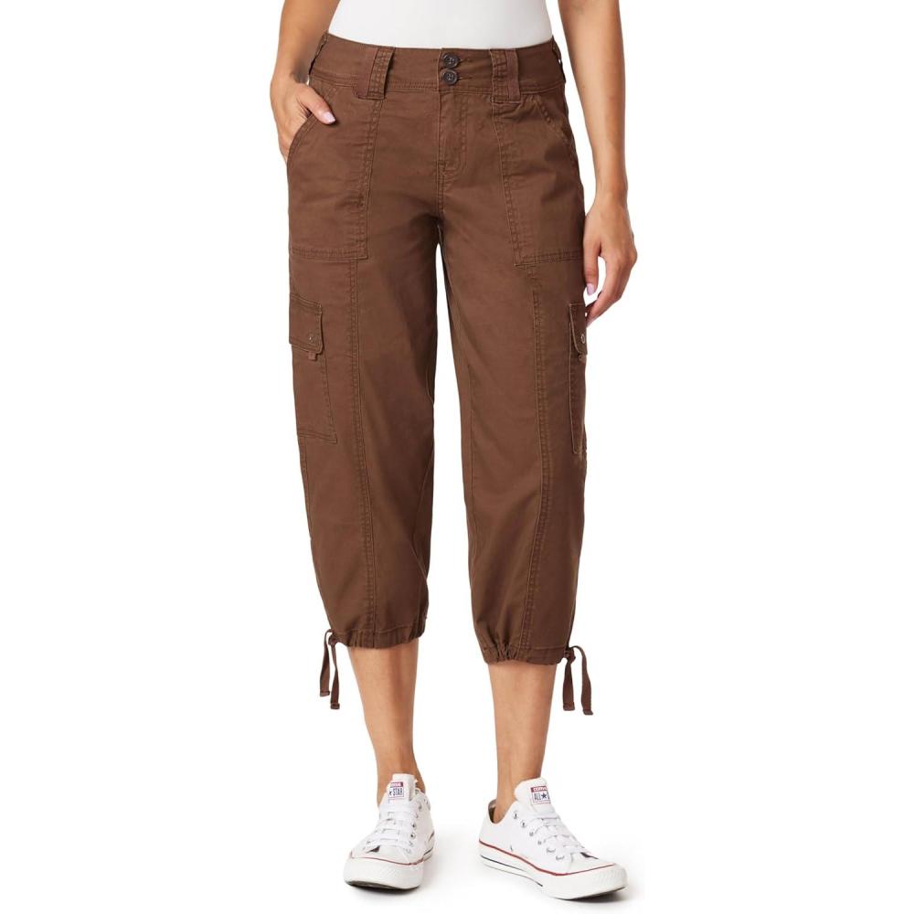 imageWallFlower Womens Luscious Curvy 22quot Straight Cargo Twill Crop Mid Rise Insta Stretch JuniorsCarafe