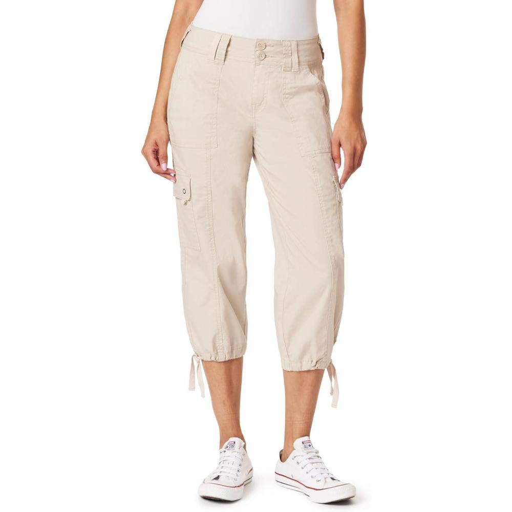 imageWallFlower Womens Luscious Curvy 22quot Straight Cargo Twill Crop Mid Rise Insta Stretch JuniorsPeyote