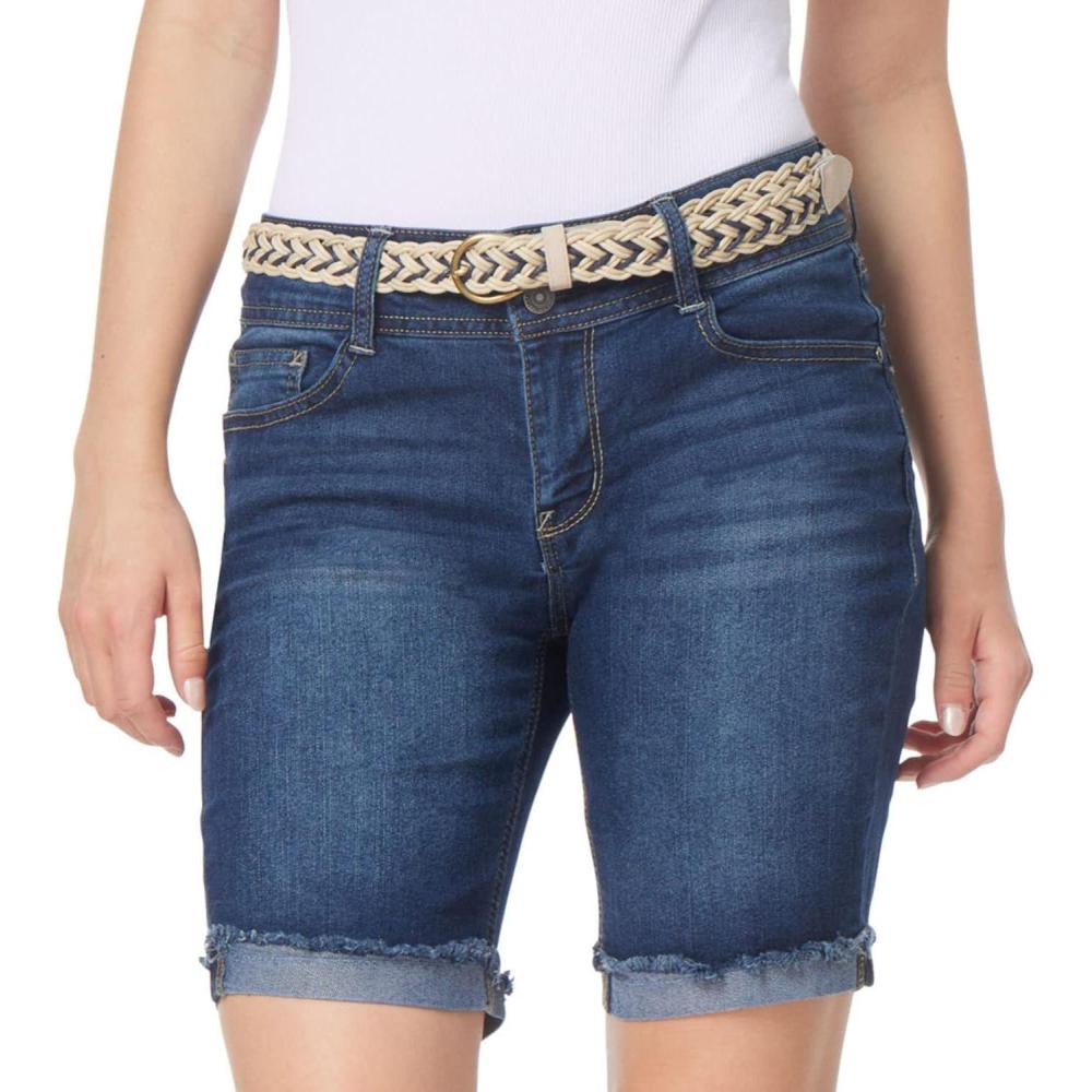 imageWallFlower Womens Luscious Curvy MidRise Denim Insta Stretch Juniors Belted 3quot Shorts ampamp 9quot Bermuda Sizes 0 to 249 Alani Belted Bermuda