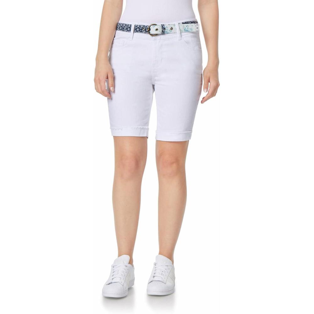 imageWallFlower Womens Luscious Curvy MidRise Denim Insta Stretch Juniors Belted 3quot Shorts ampamp 9quot Bermuda Sizes 0 to 249 White Belted Bermuda