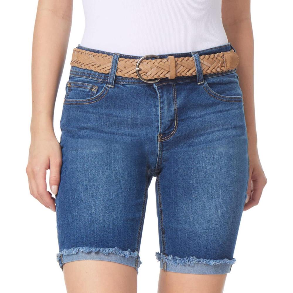 imageWallFlower Womens Luscious Curvy MidRise Denim Insta Stretch Juniors Belted 3quot Shorts ampamp 9quot Bermuda Sizes 0 to 249 Yves Belted Bermuda