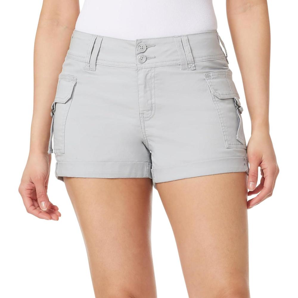 imageWallFlower Womens Luscious Curvy Twill Cargo Shorts 3quot MidRise Insta Stretch JuniorsMorning Fog