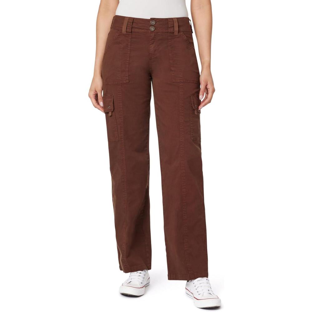 imageWallFlower Womens Luscious Curvy Twill Relaxed Cargo Straight Mid Rise Insta Stretch Juniors PantsCarafe