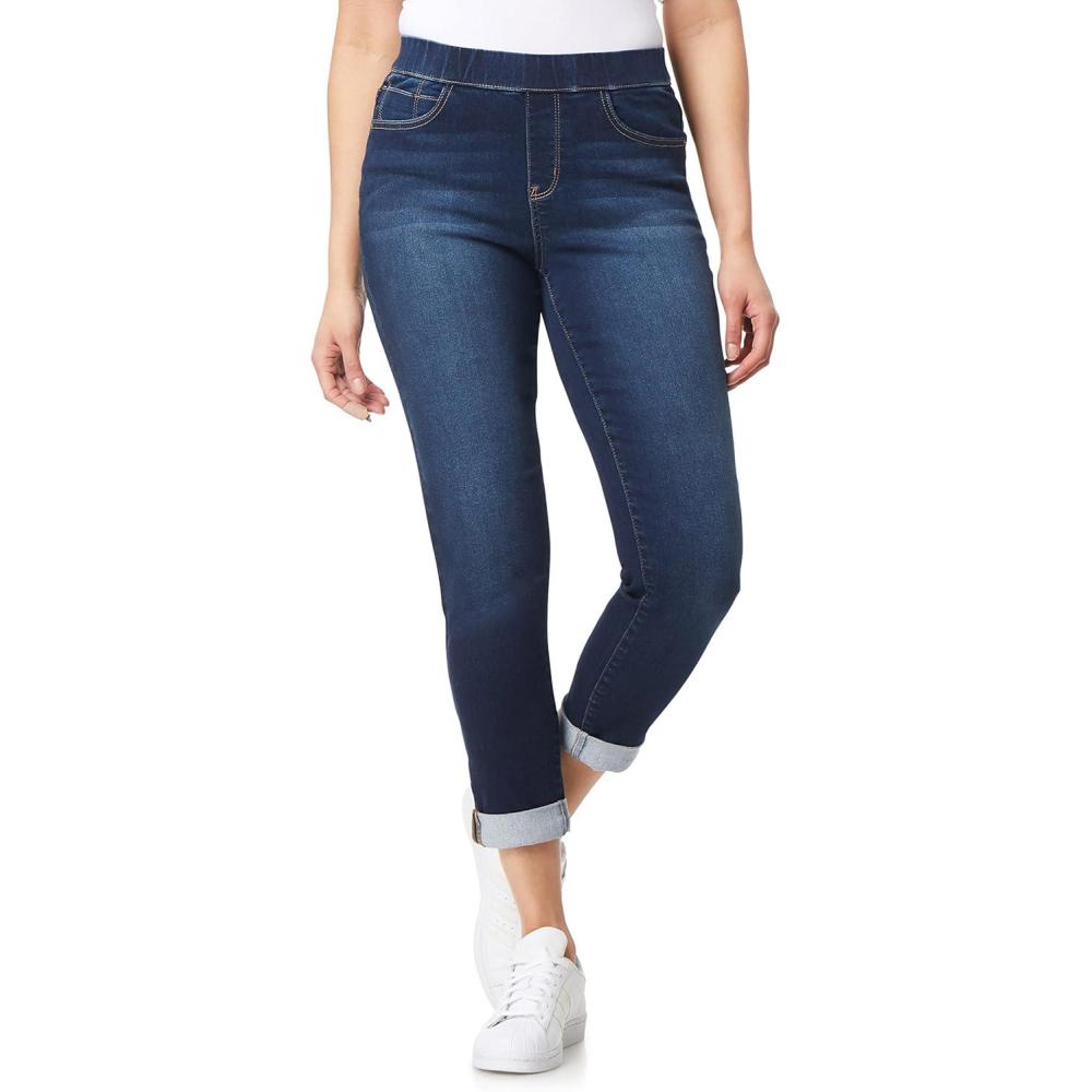 imageWallFlower Womens Pull on Denim Crop and Ankle HighRise Insta Soft Juniors Jeans Available in Plus SizeLake Ankle