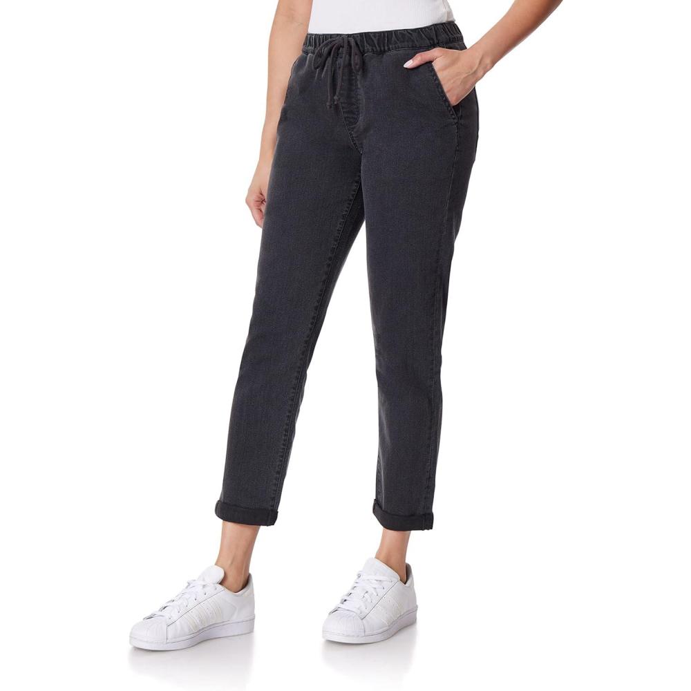 imageWallFlower Womens Tomboy Jogger Denim MidRise Insta Stretch Juniors JeansCarbon