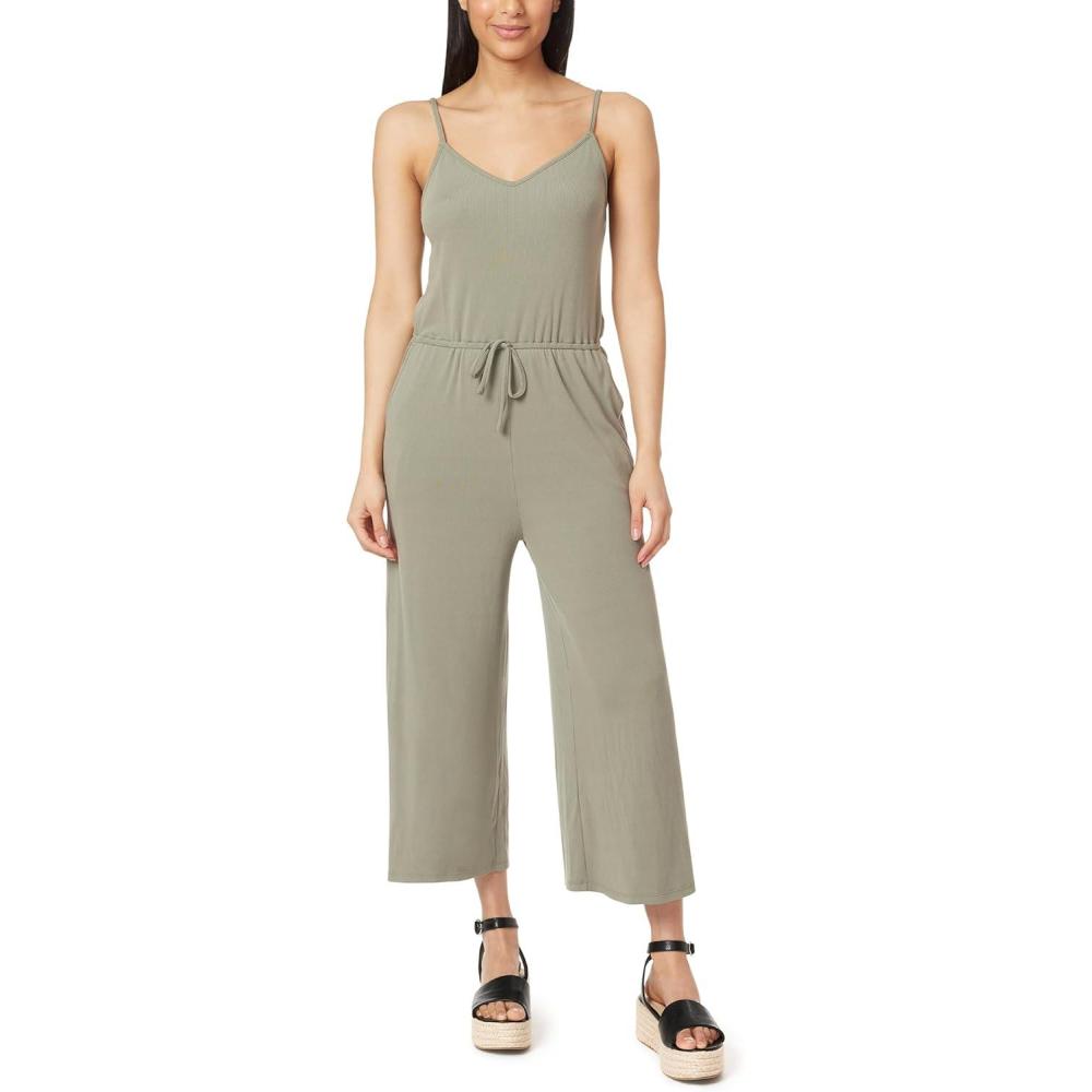 imageWallFlower womens Becca Yummy Rib Retro Crop JumpsuitVetiver