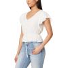 imageWallFlower Womens Adrianne Flutter Sleeve VNeck Rayon Challis Swiss Dot Peplum TopSnow White