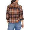 imageWallFlower Womens Bowery Brushed Cropped Cozy Flannel Boyfriend Trendy Spring Summer and Fall Light Button Down ShirtArgan Oil Brown Plaid
