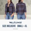 imageWallFlower Womens Bowery Brushed Cropped Cozy Flannel Boyfriend Trendy Spring Summer and Fall Light Button Down ShirtLavender Plaid