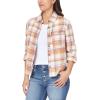 imageWallFlower Womens Bowery Brushed Cropped Cozy Flannel Boyfriend Trendy Spring Summer and Fall Light Button Down ShirtLavender Plaid