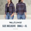 imageWallFlower Womens Bowery Brushed Cropped Cozy Flannel Boyfriend Trendy Spring Summer and Fall Light Button Down ShirtMahogany Black Plaid