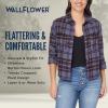 imageWallFlower Womens Bowery Brushed Cropped Cozy Flannel Boyfriend Trendy Spring Summer and Fall Light Button Down ShirtMahogany Black Plaid
