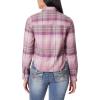 imageWallFlower Womens Bowery Brushed Cropped Cozy Flannel Boyfriend Trendy Spring Summer and Fall Light Button Down ShirtNirvana Purple Plaid