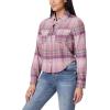 imageWallFlower Womens Bowery Brushed Cropped Cozy Flannel Boyfriend Trendy Spring Summer and Fall Light Button Down ShirtNirvana Purple Plaid