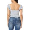 imageWallFlower Womens Brandy Ruffle Strap Smocked Rayon Challis TopBright White Ditsy Floral