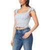 imageWallFlower Womens Brandy Ruffle Strap Smocked Rayon Challis TopBright White Ditsy Floral