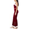 imageWallFlower Womens Ginger Christmas Fur Trimmed Luxe Velour Cropped Cami and Flare Pant SetRed