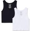imageWallFlower Womens Insta Smooth Seamless Tank Top 2Pack Standard and PlusBlackWhite Vneck