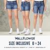 imageWallFlower Womens Luscious Curvy MidRise Denim Insta Stretch Juniors Belted 3quot Shorts ampamp 9quot Bermuda Sizes 0 to 249 Alani Belted Bermuda
