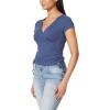 imageWallFlower Womens Madeline Short Sleeve VNeck Yummy Rib Top with Ruched SidesCrown Blue