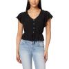 imageWallFlower Womens Adrianne Flutter Sleeve VNeck Rayon Challis Swiss Dot Peplum TopBlack Night