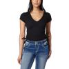 imageWallFlower Womens Madeline Short Sleeve VNeck Yummy Rib Top with Ruched SidesBlack Night