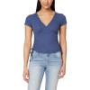 imageWallFlower Womens Madeline Short Sleeve VNeck Yummy Rib Top with Ruched SidesCrown Blue