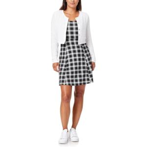 imageWallFlower Womens 2Piece Sweater and Dress Set Elegant Teacher LooksBlack and White Plaid  Ivory Cardigan