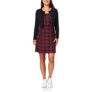imageWallFlower Womens 2Piece Sweater and Dress Set Elegant Teacher LooksBurgundy and Black Plaid  Black Cardigan