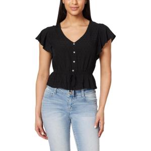imageWallFlower Womens Adrianne Flutter Sleeve VNeck Rayon Challis Swiss Dot Peplum TopBlack Night