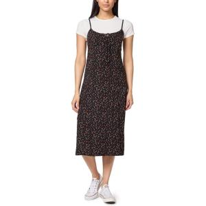 imageWallFlower Womens Annie 2 Piece Yummy Rib Short Sleeve Tee and Rayon Challis Midi Dress SetBlack Tulip BudSnow White
