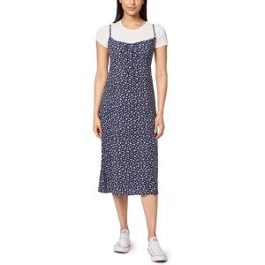 imageWallFlower Womens Annie 2 Piece Yummy Rib Short Sleeve Tee and Rayon Challis Midi Dress SetMaritime Blue RoseShow White