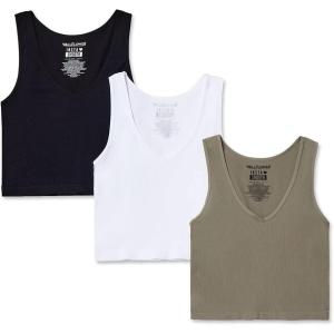 imageWallFlower Womens Insta Smooth Seamless Tank Tops 3Pack Standard and PlusSnow WhiteBlack NightVetiver