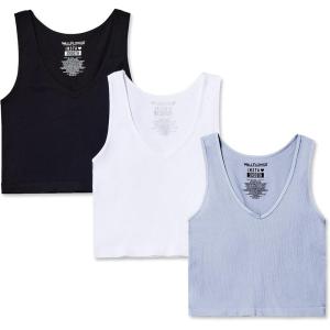 imageWallFlower Womens Insta Smooth Seamless Tank Tops 3Pack Standard and PlusSnow WhiteBlack NightZen Blue