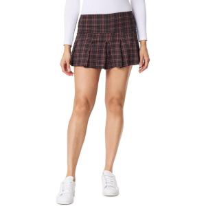 imageWallFlower Womens Knit Jersey Pull on SkirtsBlack Mahogany Plaid