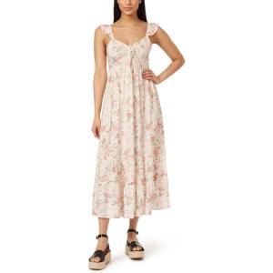 imageWallFlower Womens Lauren Rayon Challis Babydoll Ruched Front Maxi DressPowder Puff Spring Floral